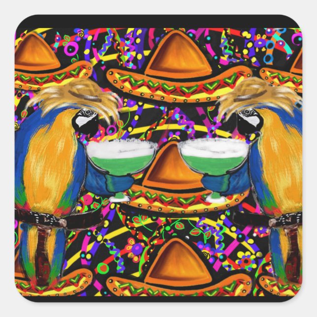 Adesivo Quadrado Papagaios de Festa do Cinco De Mayo! (Frente)