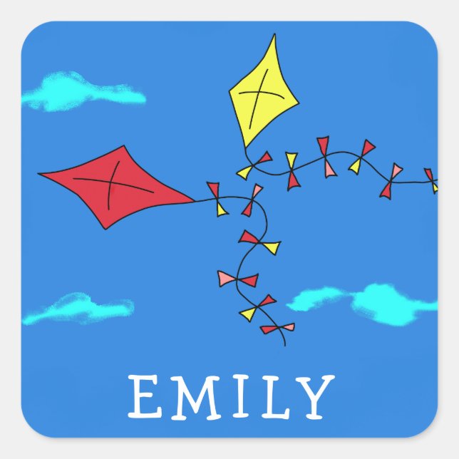 Adesivo Quadrado Papagaios no Aniversário de criança do céu azul (Frente)