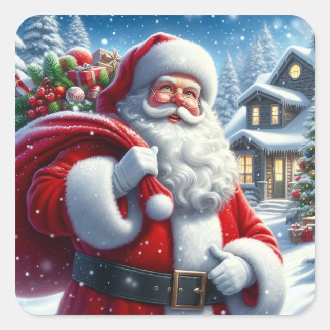 Adesivo Quadrado Papai Noel  ("Snowflakes falling, Santa Calling")