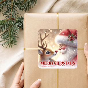 Adesivo Quadrado Papai Noel Aconchegante Rudolph Personalizado Nata