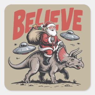 Adesivo Quadrado Papai Noel Acredite Dinossauro Natal Triceratops