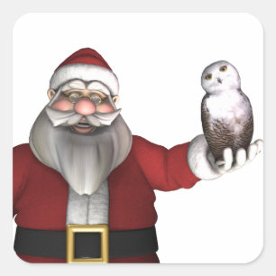 Adesivo Quadrado Papai Noel adora coruja de neve