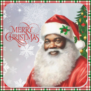Adesivo Quadrado Papai Noel afro-americano Feliz Natal