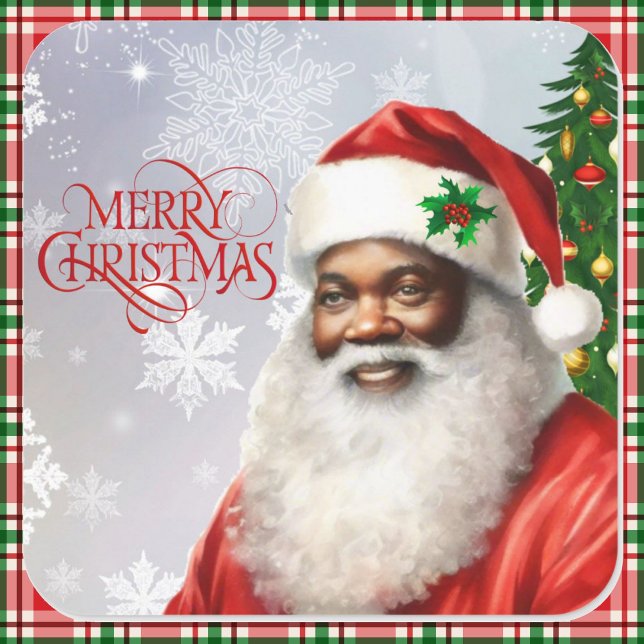 Adesivo Quadrado Papai Noel afro-americano Feliz Natal (Criador carregado)