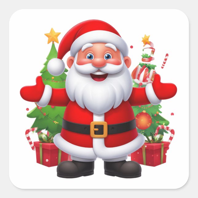 Adesivo Quadrado Papai Noel Alegre (Frente)