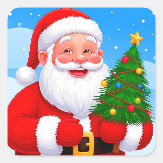Adesivo Quadrado Papai Noel Alegre (Frente)