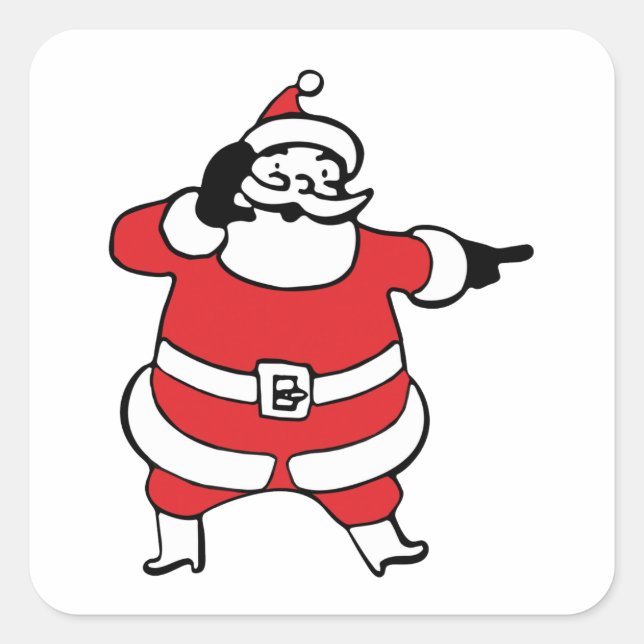 Adesivo Quadrado Papai Noel alegre chamando as renas no Natal (Frente)