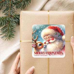 Adesivo Quadrado Papai Noel Alegre Rudolph Personalizado Natal Cria