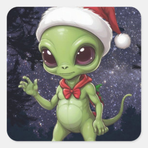 Adesivo Quadrado Papai Noel Alien Fofo