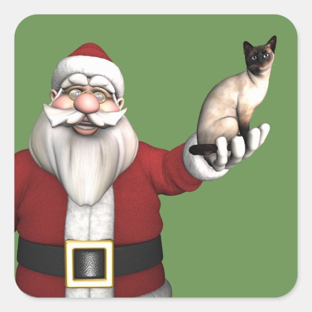 Adesivo Quadrado Papai Noel Ama Seu Gato Siamês (Frente)