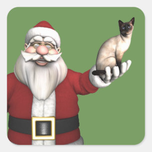 Adesivo Quadrado Papai Noel Ama Seu Gato Siamês