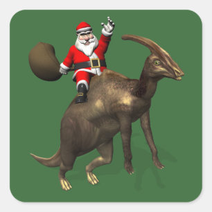 Adesivo Quadrado Papai Noel Andando Em Parasaurolofo