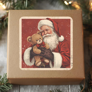 Adesivo Quadrado Papai Noel Antigo Com Natal do Urso de Pelúcia 