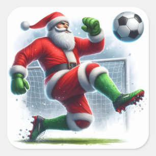 Adesivo Quadrado Papai Noel apreciando um jogo de futebol no invern