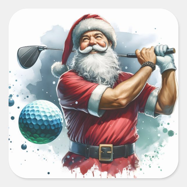 Adesivo Quadrado Papai Noel apreciando um jogo de golfe em um dia e (Frente)