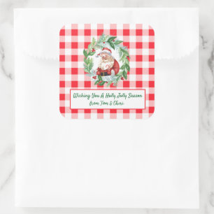 Adesivo Quadrado Papai Noel Aquarela Xadrez Vermelho Natal LG