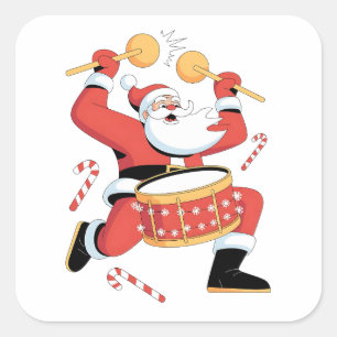 Adesivo Quadrado Papai Noel Baterista Engraçado Natal Feio Bateria 