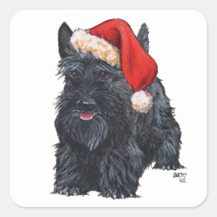 Adesivo Quadrado Papai Noel brincalhão do Scottish Terrier