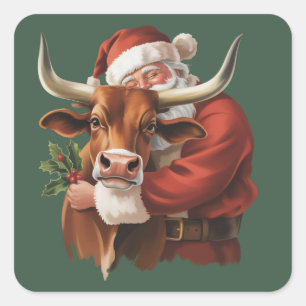 Adesivo Quadrado Papai Noel Caubói Ocidental Roping Natal Vintage 