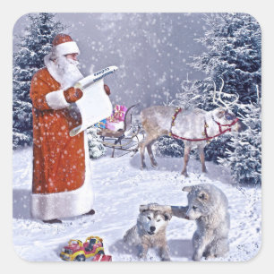 Adesivo Quadrado Papai Noel checando a lista de presentes