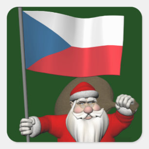 Adesivo Quadrado Papai Noel com a Bandeira da República Tcheca