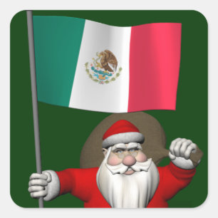 Adesivo Quadrado Papai Noel com a bandeira de México