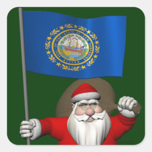 Adesivo Quadrado Papai Noel com a bandeira de New Hampshire
