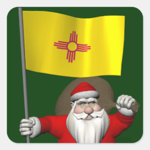 Adesivo Quadrado Papai Noel com a bandeira de New mexico