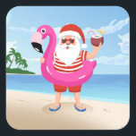 Adesivo Quadrado Papai Noel com anel inflável flamingo<br><div class="desc">santa claus flamingo natal,  animado estilo de vida trópico rosa,  colorido pássaro de óculos coloridos,  desenho de feliz animal engraçado,  férias de natação oceano,  tropicais infláveis agudos do mar,  animação feliz na praia verão,  feriado de ilustração,  natal santa claus flamingo, </div>