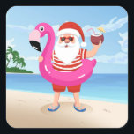 Adesivo Quadrado Papai Noel com anel inflável flamingo<br><div class="desc">santa claus flamingo natal,  animado estilo de vida trópico rosa,  colorido pássaro de óculos coloridos,  desenho de feliz animal engraçado,  férias de natação oceano,  tropicais infláveis agudos do mar,  animação feliz na praia verão,  feriado de ilustração,  natal santa claus flamingo, </div>