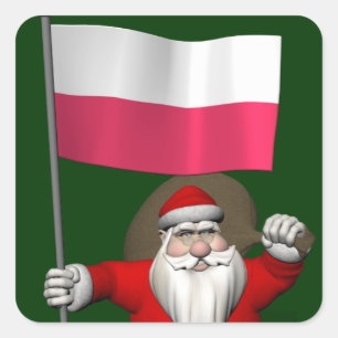 Adesivo Quadrado Papai Noel Com Bandeira Da Polônia