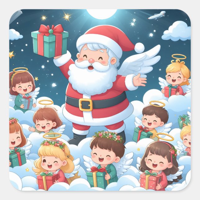 Adesivo Quadrado Papai Noel com crianças (Frente)