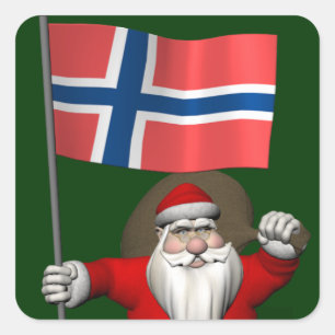 Adesivo Quadrado Papai Noel com Estandarte da Noruega