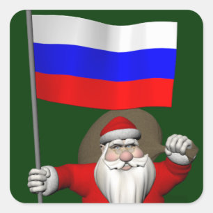 Adesivo Quadrado Papai Noel Com Estandarte Da Rússia