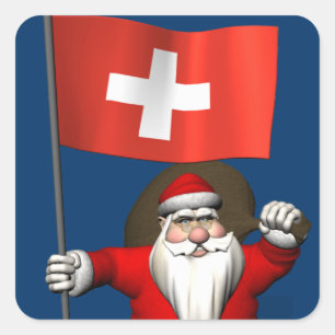 Adesivo Quadrado Papai Noel Com Estandarte Da Suíça