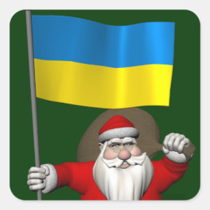 Adesivo Quadrado Papai Noel Com Estandarte Da Ucrânia