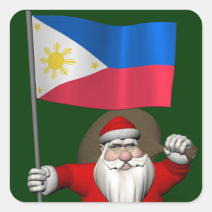 Adesivo Quadrado Papai Noel Com Estandarte Das Filipinas