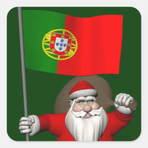 Adesivo Quadrado Papai Noel Com Estandarte De Portugal
