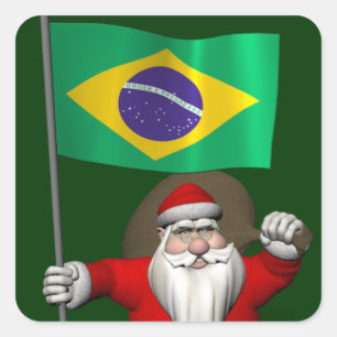 Adesivo Quadrado Papai Noel Com Estandarte Do Brasil