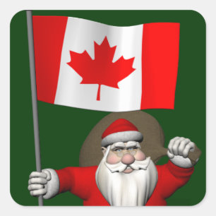 Adesivo Quadrado Papai Noel Com Estandarte Do Canadá