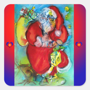 Adesivo Quadrado Papai Noel com lanterna na noite de Natal