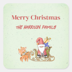 Adesivo Quadrado Papai Noel com Sleigh e Reindeer Personalizados