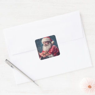 Adesivo Quadrado Papai Noel com uma design de Natal presente