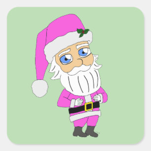 Adesivo Quadrado Papai Noel de Chibi terno rosa