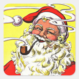 Adesivo Quadrado Papai noel de fumo da tubulação feliz do vintage