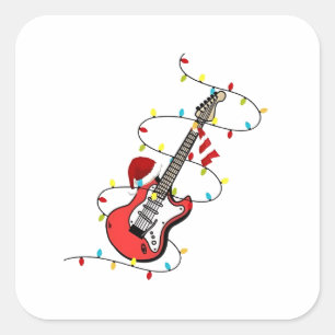 Adesivo Quadrado Papai Noel de Guitarra Elétrica Música Natal Amant