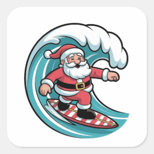 Adesivo Quadrado Papai Noel de Surf Natal Surfista Praia Férias 