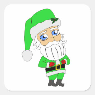 Adesivo Quadrado Papai Noel de terno verde chibi