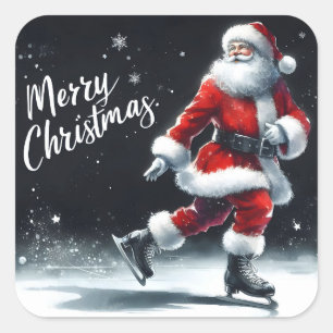 Adesivo Quadrado Papai Noel desfruta de gelo no dia de inverno