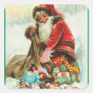 Adesivo Quadrado Papai noel do Feliz Natal que embala brinquedos em